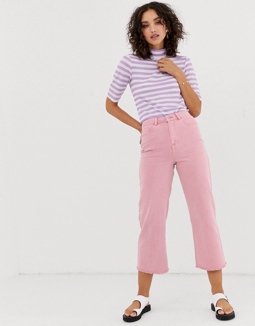 Vero Moda – Rosa, ankellånga jeans med vida ben-Lila