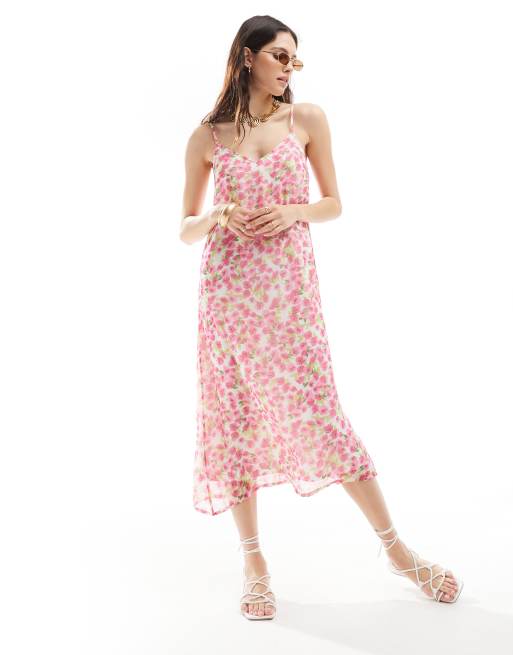 Vero Moda – Rosa geblümtes Camisole-Midikleid
