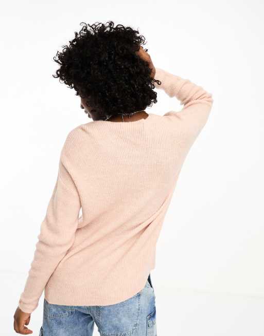 Vero Moda – Rosa, lätt, stickad tröja med v-ringning , 3 av 4