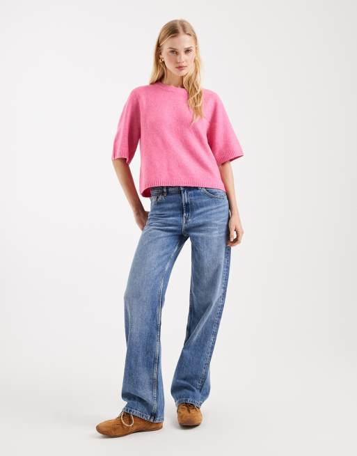 Vero Moda – Rosa, mjuk, stickad t-shirt i oversize med boxig passform och rund halsringning, 2 av 4