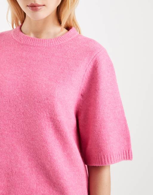 Vero Moda – Rosa, mjuk, stickad t-shirt i oversize med boxig passform och rund halsringning, 4 av 4