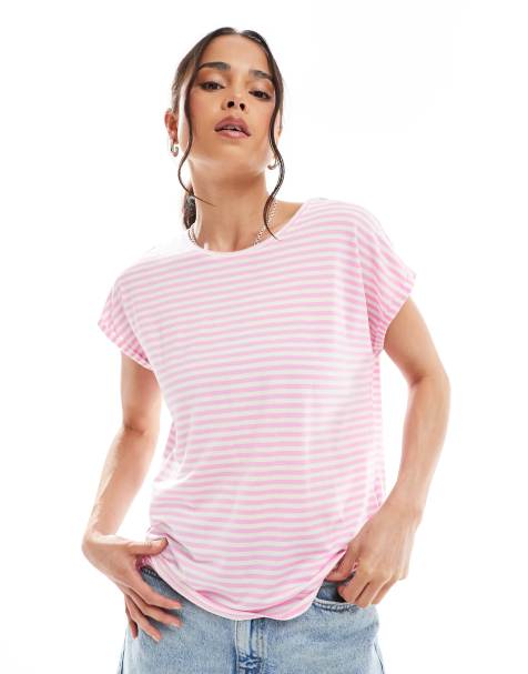Vero Moda – Rosa, randig t-shirt i oversize - view 1