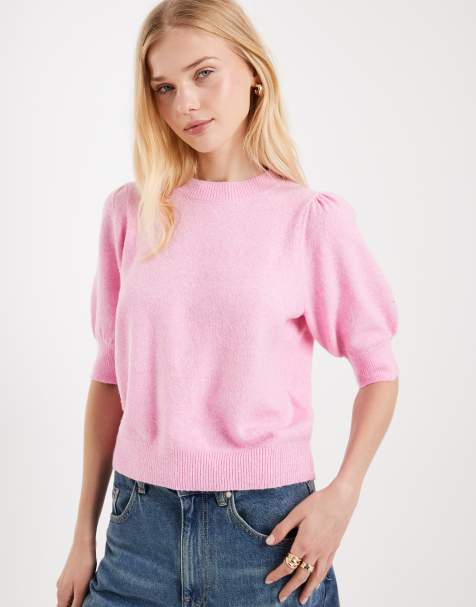 Vero Moda – Rosa, stickad topp med korta ärmar - view 1