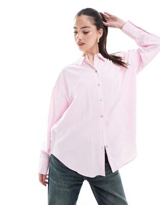 Vero Moda - Rosa-weiß gestreiftes Oversize-Hemd