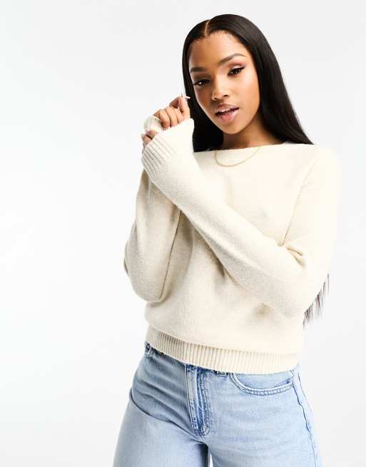 Vero Moda round neck jumper in cream ASOS