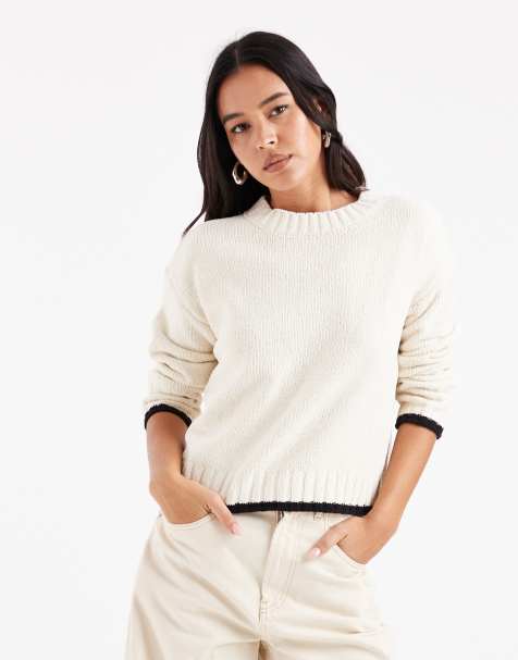 Vero Moda round neck jumper with contrast trim in birch - view 1