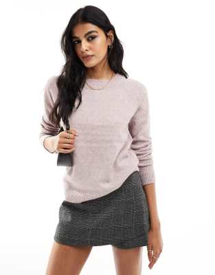 round neck knit sweater in blush melange-Pink