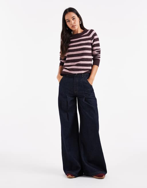 Vero Moda round neck knit sweater in burgundy and pink heathered stripes, 4 of 4