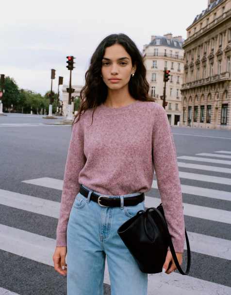 Vero Moda round neck knit sweater in heathered burgundy - view 1