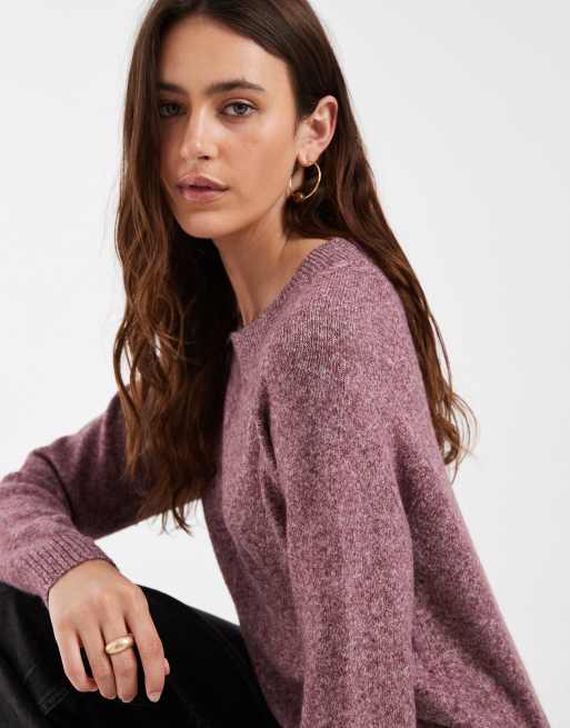 Vero Moda round neck knit sweater in heathered burgundy, 3 of 4