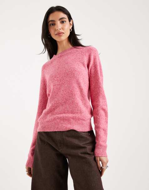 Vero Moda round neck knit sweater in jazzy heathered pink - view 1