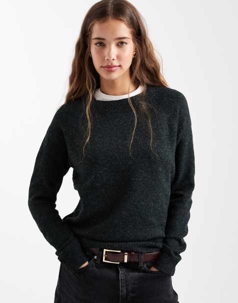 Vero Moda round neck knit sweater in pine green - view 1