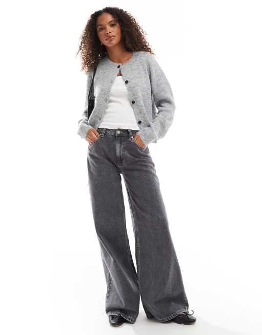 Vero Moda round neck knitted cardigan in light gray melange