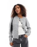 [Vero Moda] Vero Moda round neck knitted cardigan in light grey melange XL Light Grey