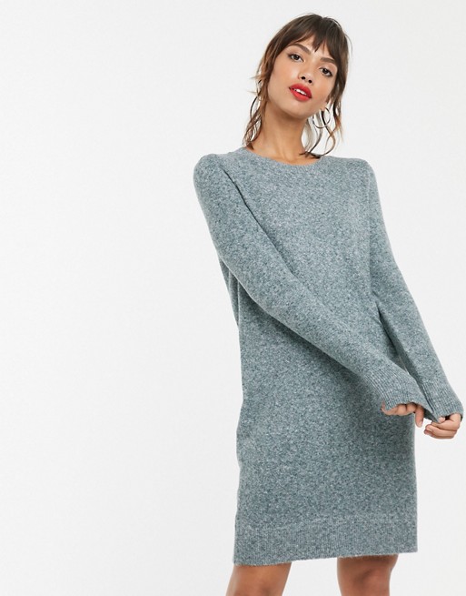 Vero Moda round neck knitted jumper dress in grey