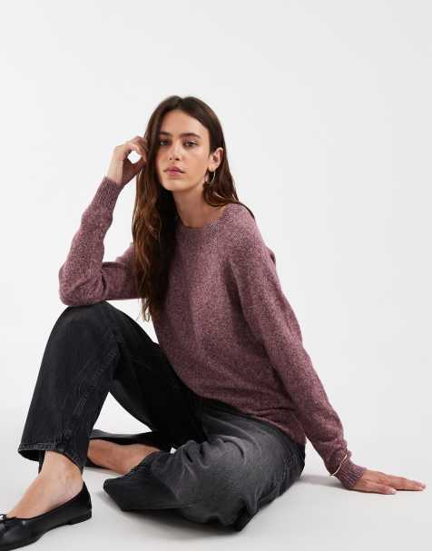 Vero Moda round neck knitted jumper in burgundy melange - view 1
