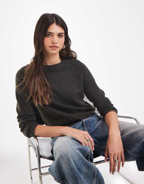 Vero Moda round neck knitted jumper in dark green melange - view 1