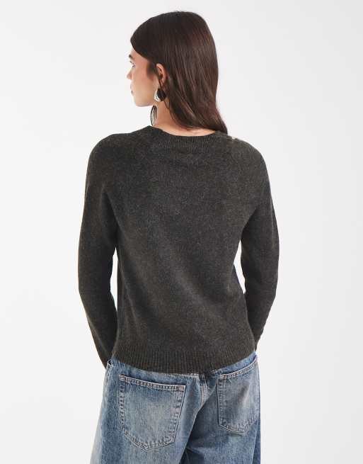 Vero Moda round neck knitted jumper in dark green melange, 3 of 4
