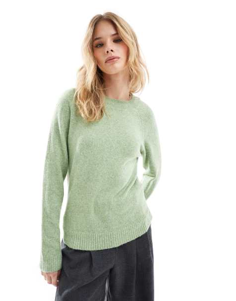 Vero Moda round neck knitted jumper in forest green - view 1
