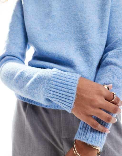 Vero Moda round neck knitted jumper in jasper blue, 3 of 4