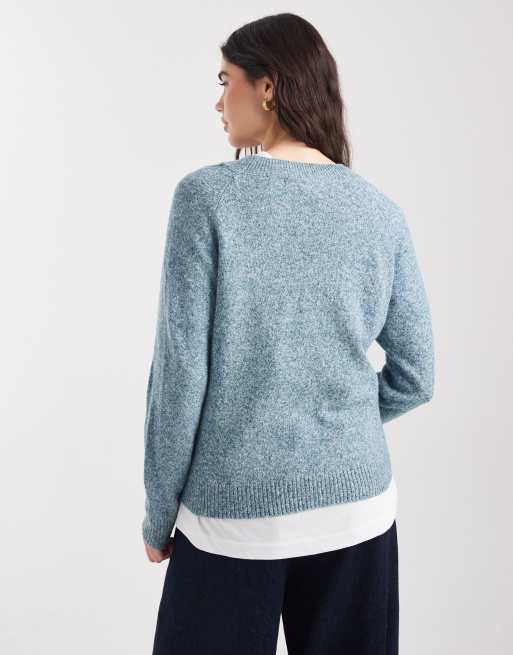 Vero Moda round neck knitted jumper in teal melange, 4 of 4