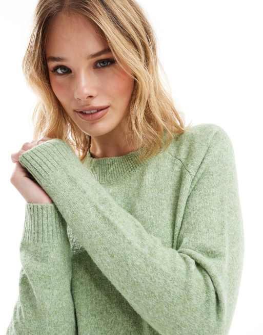 Vero Moda round neck knitted sweater in forest green