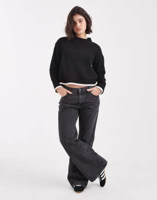 Vero Moda Round Neck Sweater With Contrast Trim In Black