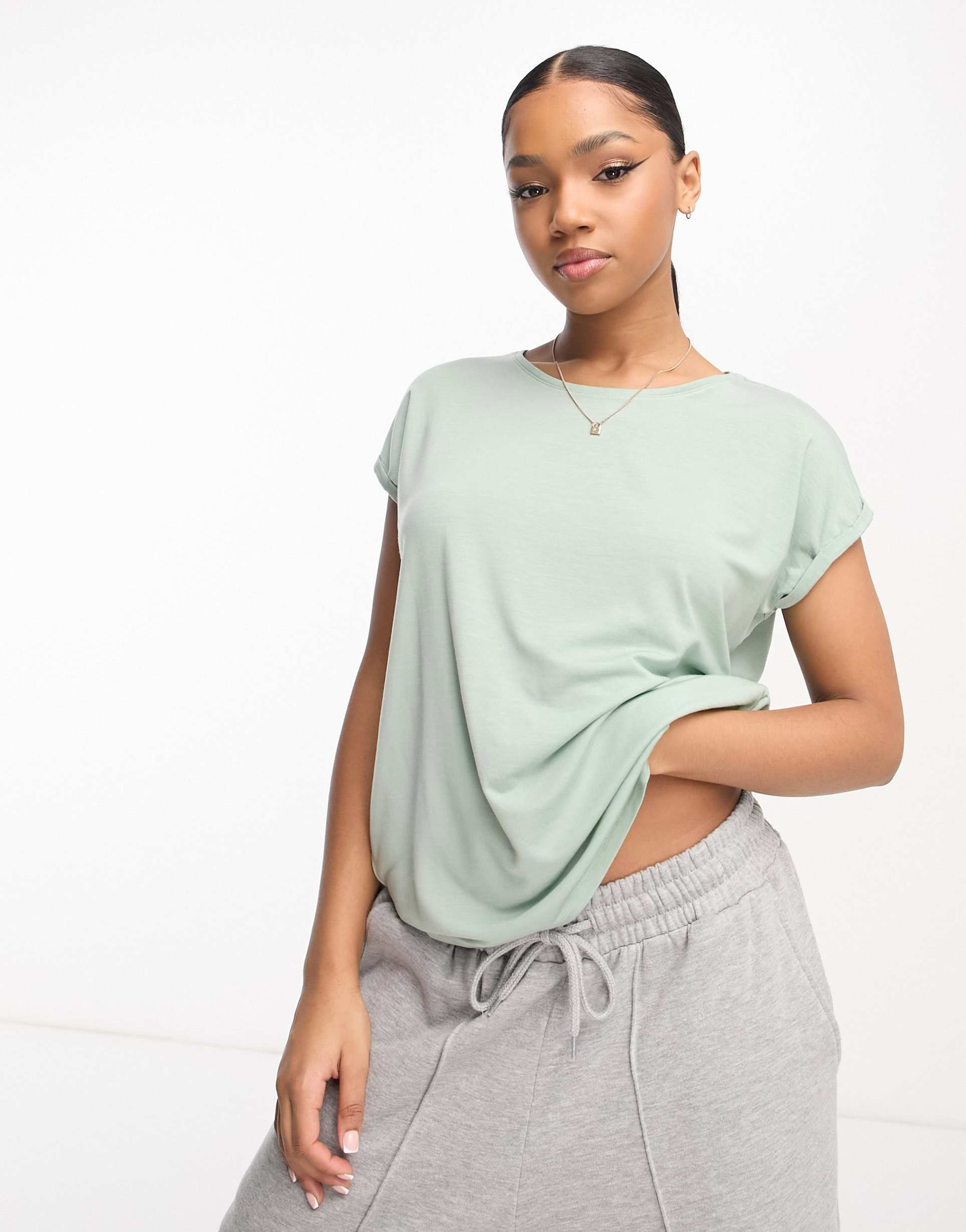 vero moda round neck t-shirt in sage