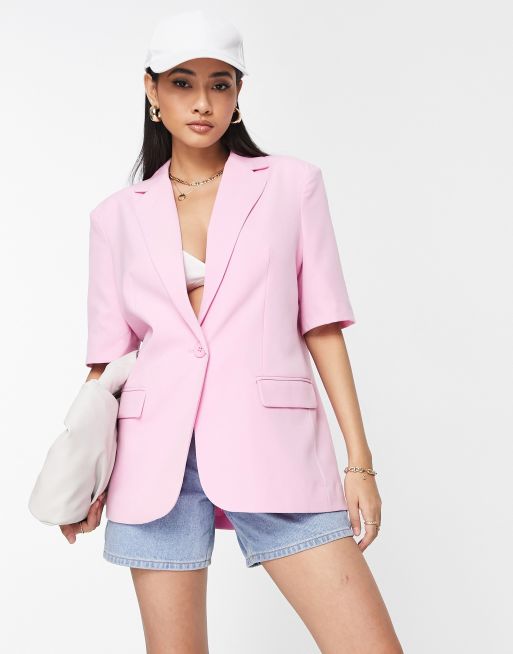 Vero Moda – Różowa dopasowana marynarka garniturowa z krótkimi rękawami