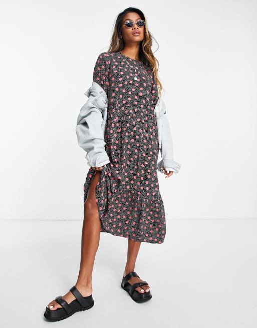 Vero Moda – Różowa luźna sukienka mini w groszki