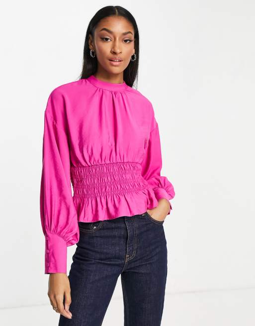 Vero Moda – Różowa marszczona w talii bluzka z golfem