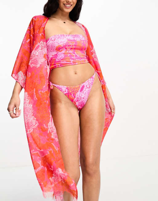 Vero Moda – Różowy kaftan we wzór skóry węża