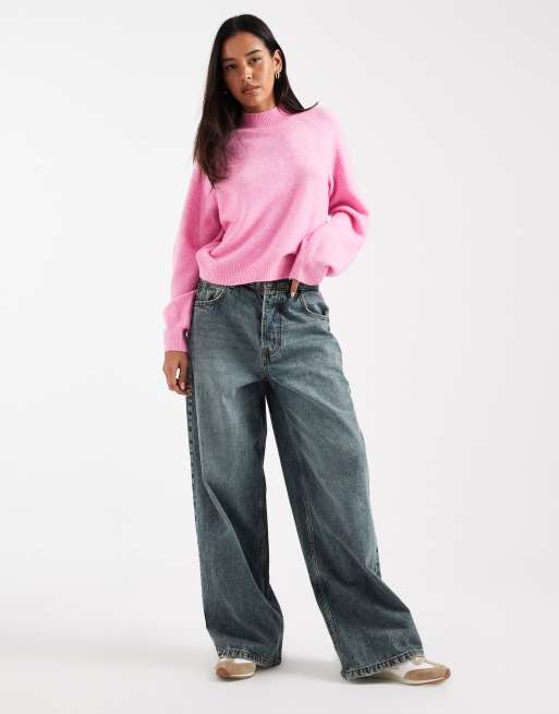 Vero Moda – Różowy melanżowy sweter o luźnym kroju z półgolfem, 3 z 4