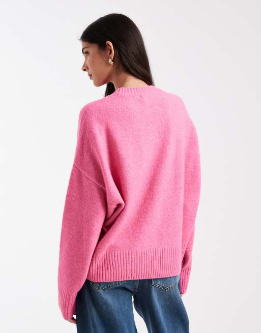 Vero Moda – Różowy, miękki sweter z okrągłym dekoltem, 3 z 4