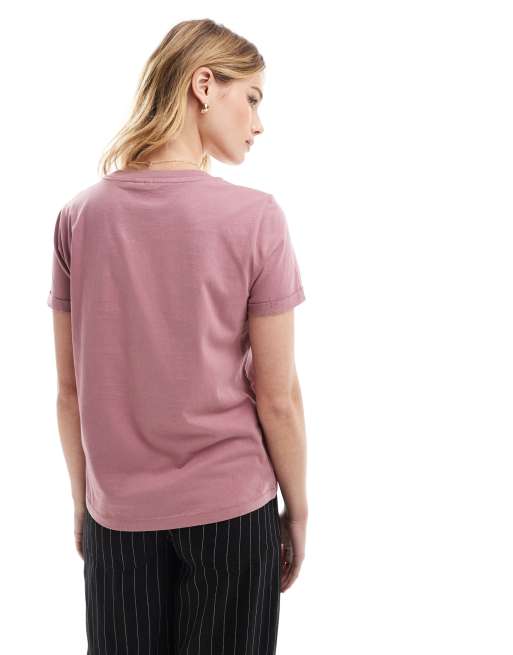 Vero Moda – Różowy T-shirt z podwijanymi rękawami, 4 z 4