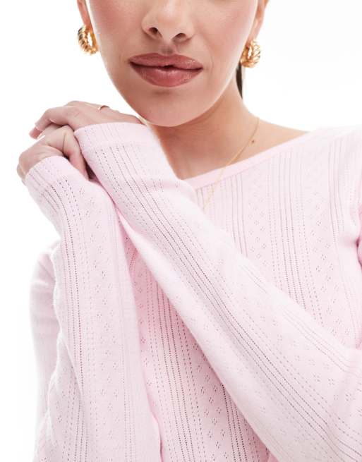 Vero Moda – Różowy top z długim rękawem z dzianiny pointelle, 2 z 4