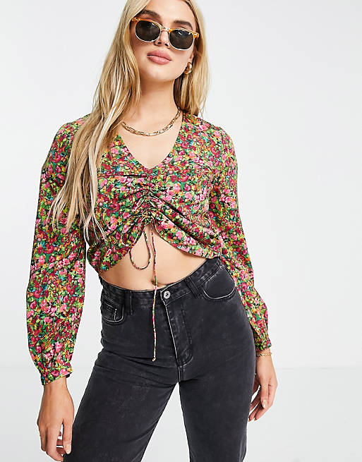 Vero Moda ruched blouse in mixed ditsy floral
