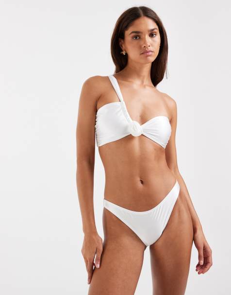 Vero Moda ruched bum brazilian bikini brief in pearly white - view 1