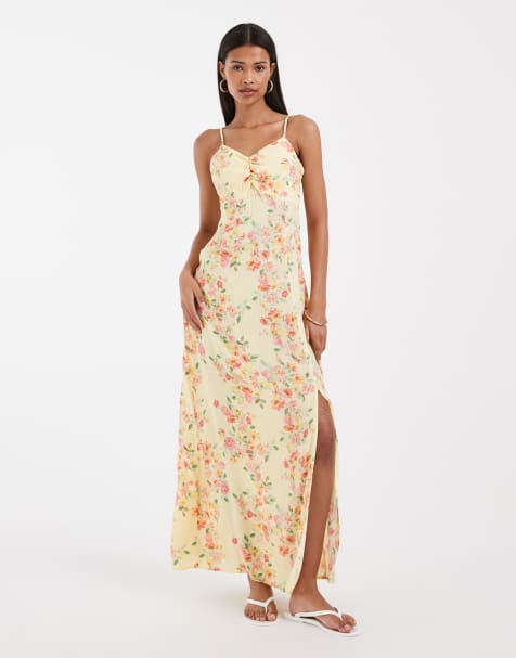 Vero Moda ruched bust detail cami midi dress in yellow based floral print - view 1