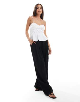 Vero Moda Ruched Cups Peplum Hem Cami Top In White