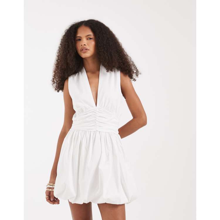 Vero Moda ruched detail balloon hem mini dress in white | ASOS