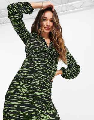 Warehouse green animal outlet print shirt dress