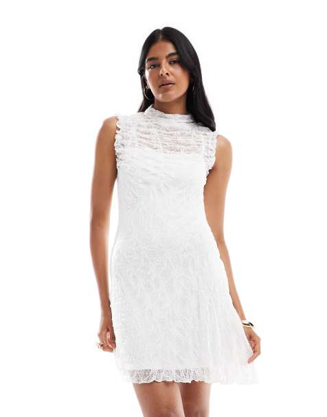 Vero Moda ruched lace mini dress with lining in white - view 1