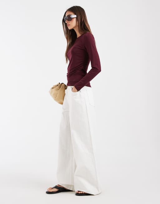Vero Moda ruched long sleeve top in burgundy, 2 of 4
