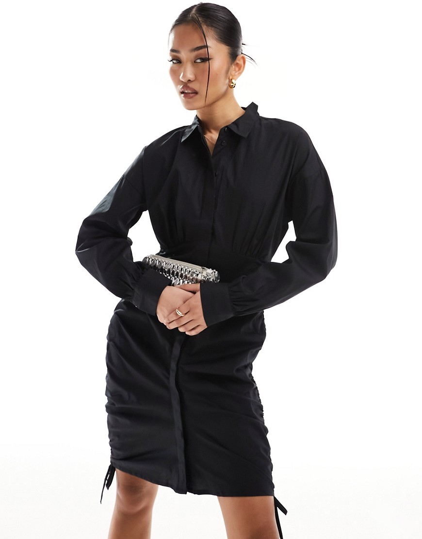 Vero Moda Ruched Side Shirt Mini Dress In Black