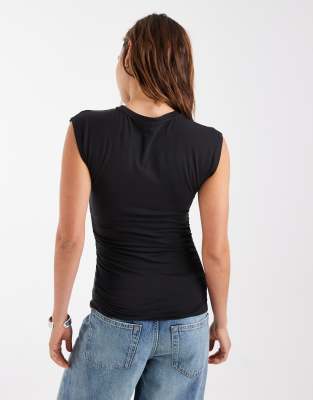 Vero Moda Ruched Side Short Sleeve T-shirt In Blue