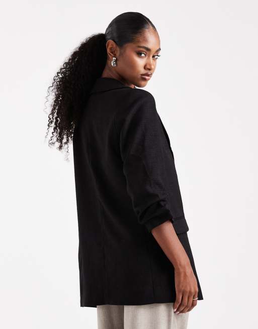 Vero Moda ruched sleeve blazer in black, 3 of 4