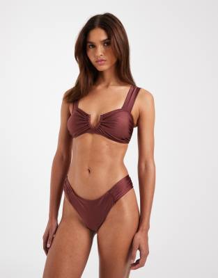 Vero Moda Ruched Tanga Bikini Briefs In Burgundy
