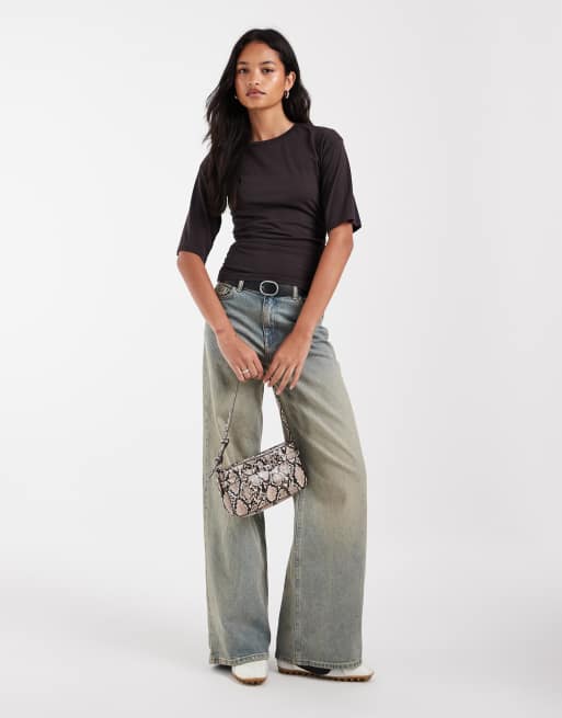 Vero Moda ruching detail t-shirt in chocolate brown, 2 of 4