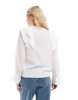 【I AM MARI】[Two Piece] Wings Frill Blouse Wide Banding PT Poplin shirt with frills Woman, White | TWINSET Milano